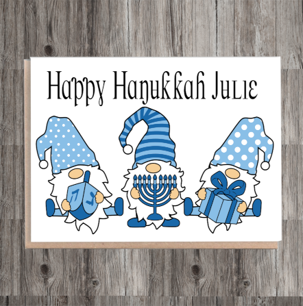 Gnome Happy Hanukkah Card, Hanukkah, Personalised Hanukkah Card